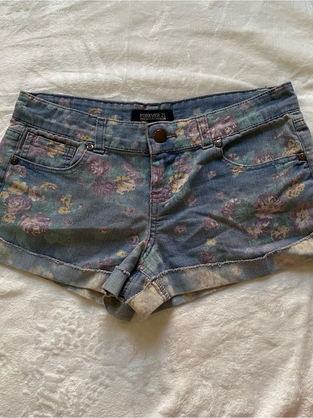 F21 Floral Denim Shorts